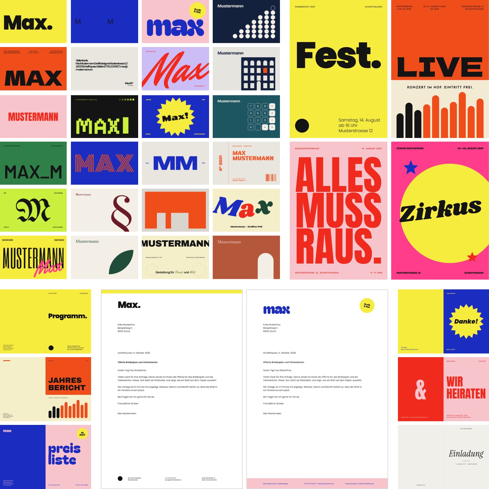 Visitenkarten, Plakate, Briefpapier, Broschüren und Faltkarten im Überblick